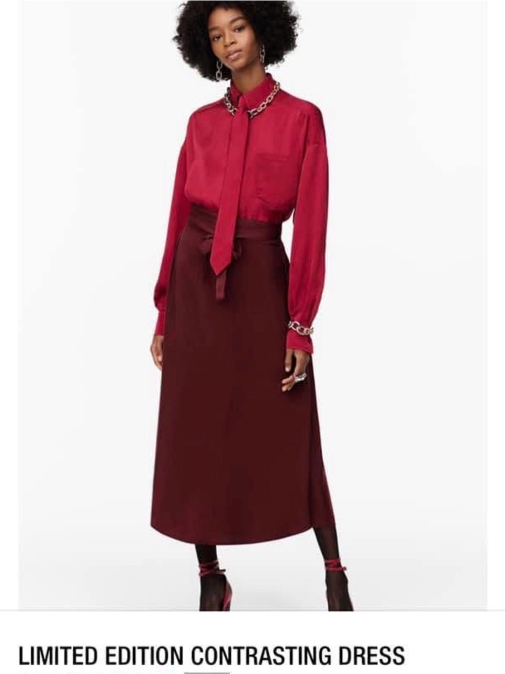 Zara studio collection Two-Tone Red Maxi Skirt with Self-Tie Waist